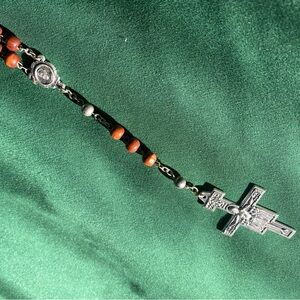Vintage 70s rosary beads - wood and silver